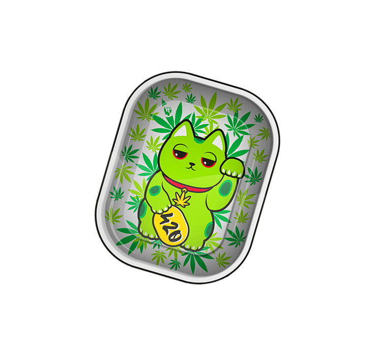 Metal Rolling Tray - Stoned Weed Lucky Cat (Small)